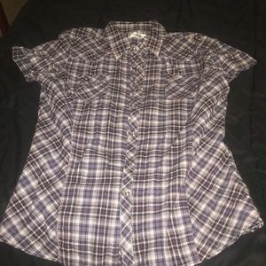 Purple and black flannel with embroidering on back